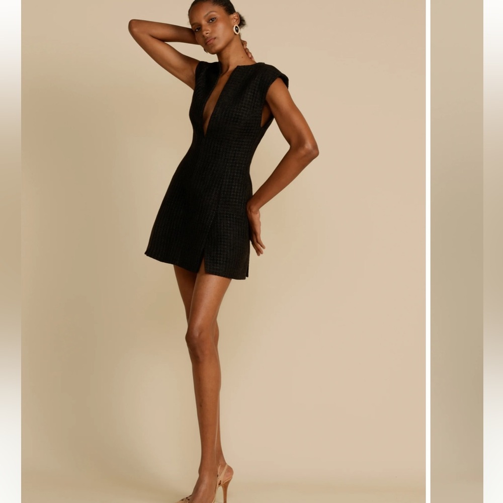 Black Mini Dress with Deep V Neck - Picture 7 of 10